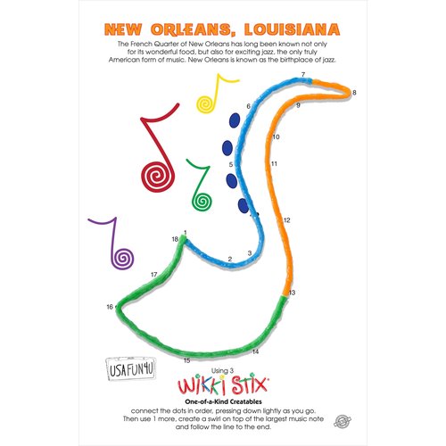WIKKI STIX USA Fun Paks, Travel Essential for Road Trips, Featuring USA Landmarks and Locations, Made in USA. Pack of 20.