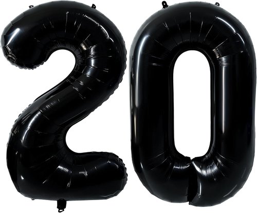 40-Inch Black Number 20 Balloon by [Brand Name] - Giant Foil Helium Balloon for 20th Birthday & Anniversary Celebrations