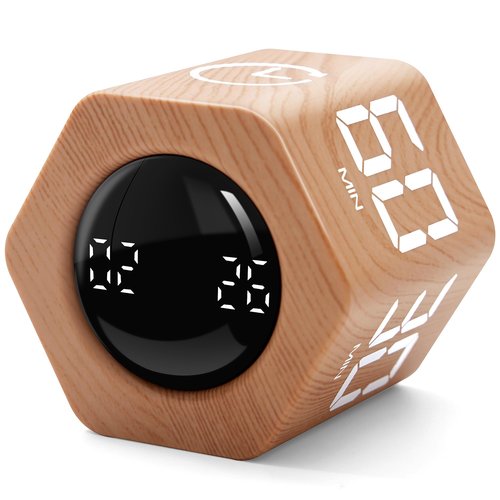 Exlliy Productivity Timer 1, 5, 10, 30, 60 Minutes Preset, Desk Cube Timer with Gravity Sensor/Mute/Vibration for ADHD, Work, Study, Kitchen, Back to School (1, Wood Grain)