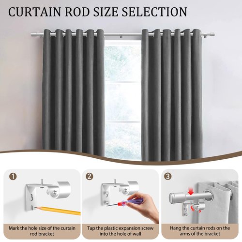 1” Diameter Silver Curtain Rods for Windows, 1 Pack 30-120 Inch Heavy Duty Window Treatment Rods, Long Adjustable Curtain Rod, Fits Most Standard Windows, Suitable for Bedroom, Living Room, Farmhouse