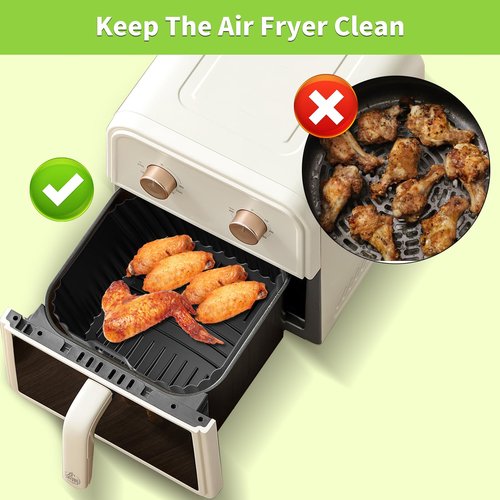 Air Fryer Silicone Liners Square for Chefman 8QT Air Fryer, 3 Pack Reusable Silicone Pot Baking Accessories for Instant, Nuwave, Gourmia and other 8QT to 10QT Large AirFryer, 2 In 1 Liners