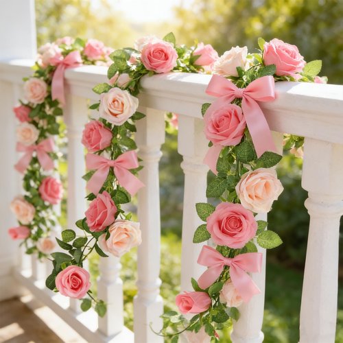 GREENTIME 2Pack Artificial Rose Flower Garland 6.5 FT Fake Rose Vine for Wedding Arch Table Centerpiece Arrangement Wall Party Decoration Stairs Fireplace Decor Mirror Decor
