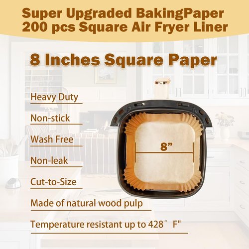 Air Fryer Liner - 200 Pcs Unbleached Disposable Parchment Paper | Non-Stick & Leak-Proof for 5-8 QT Baskets