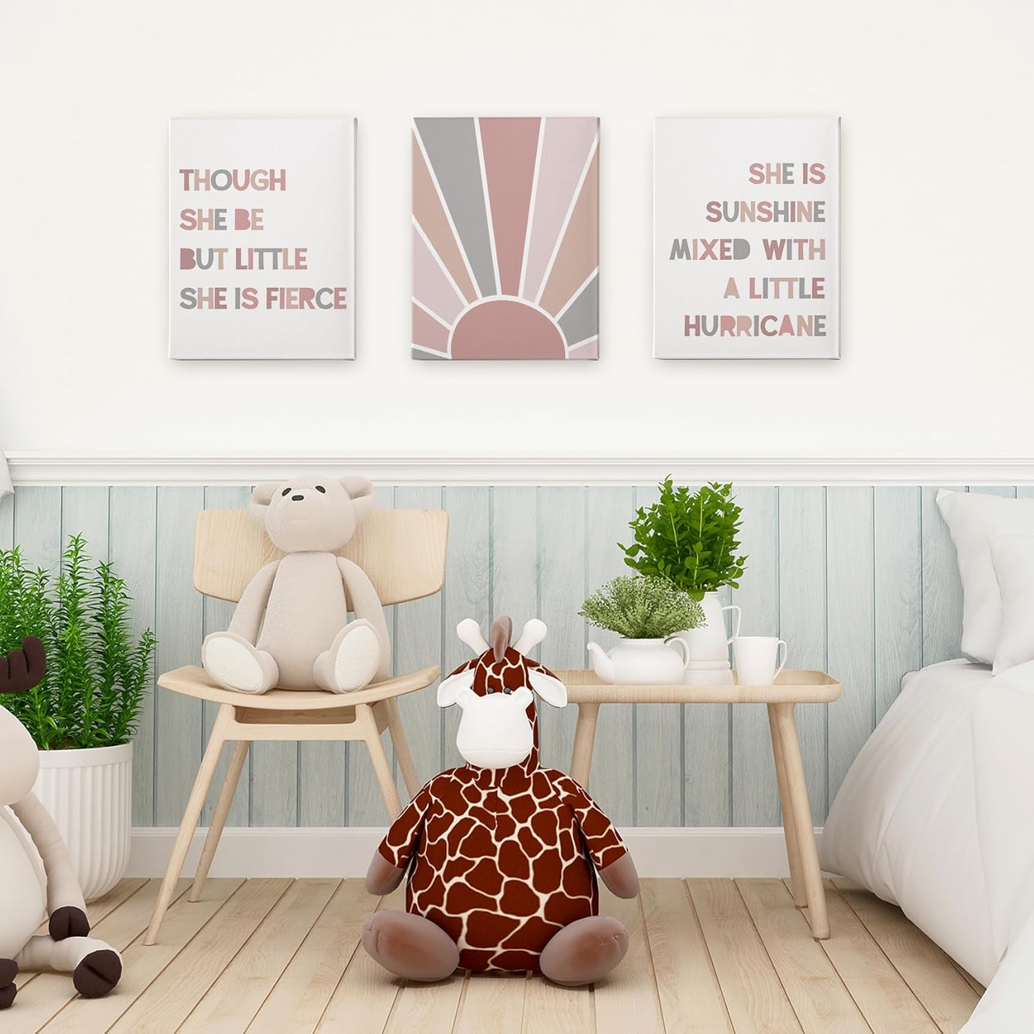 PHAMTE Boho Girls Bedroom Wall Art Set - She Is Sunshine Canvas Prints | Framed Decor (11x14 Inch)
