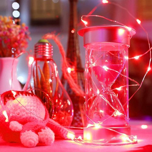 Ariceleo LED Fairy Lights - Battery Operated Copper Wire String Lights | 5m/16ft Red for Bedroom & Events