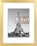 Upsimples 8.5x11 Picture Frame - Versatile Display for 6x8 Photos with Mat or 8.5x11 Without - Gold Finish, 1 Pack