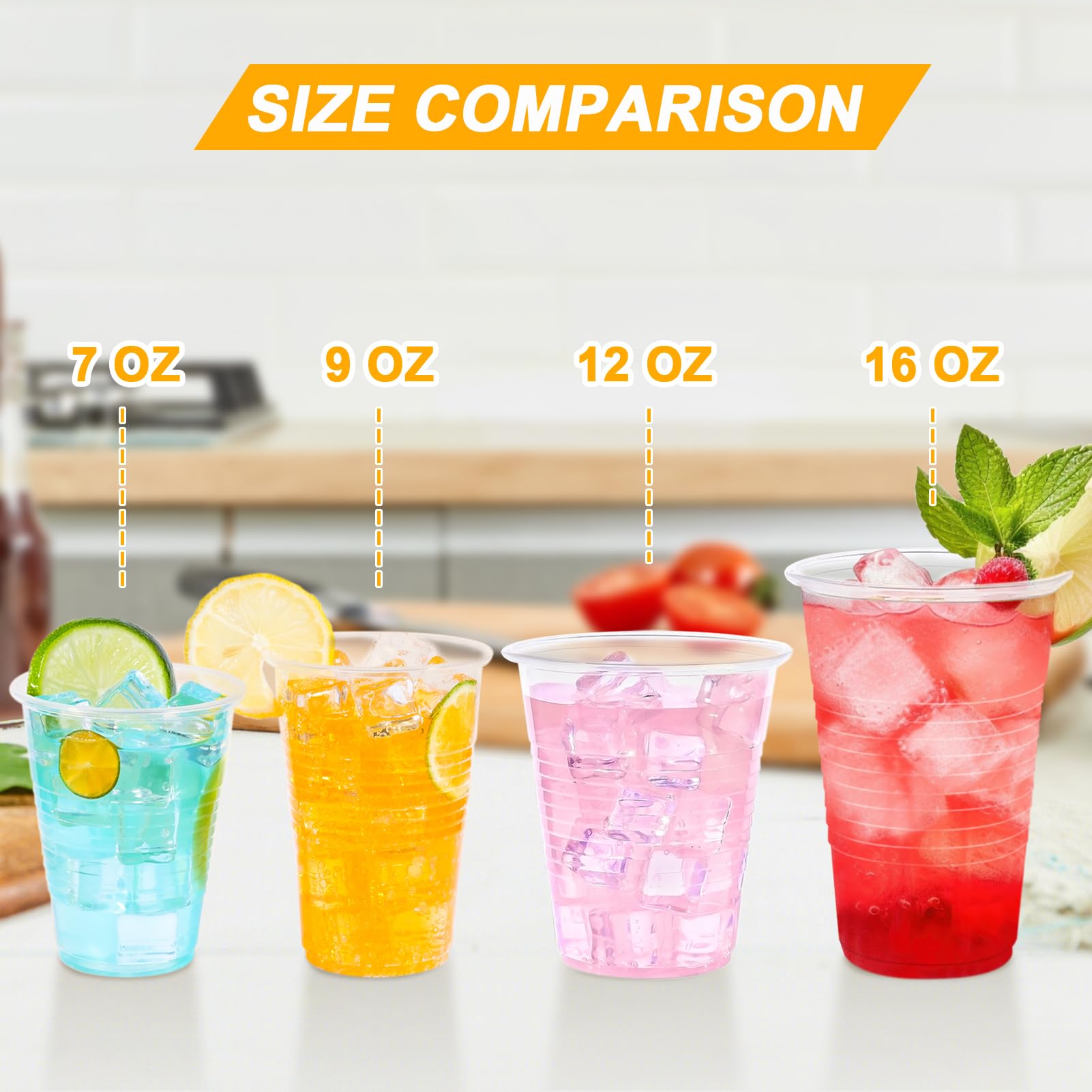 BYSNOW 16 oz Clear Plastic Cups, 200 Count Disposable, Cocktail Party, PP Clear for Party, Hot/Cold Beverages, Soda, and Wedding(16oz 200count)