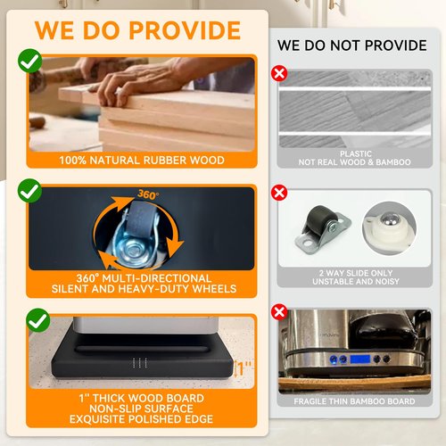 Wood Appliance Slider with 360' Wheels, 10.5"D x 13"W Sliding Tray for Coffee Maker & Heavy Kitchen Appliances,Countertop Appliance slider for Kitchen Appliance, Premium Wood Rolling Tray,No Assemble