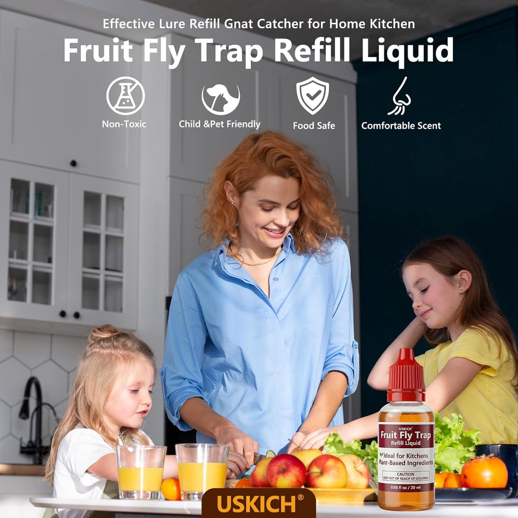Skiennix Fruit Fly Trap Refill - 10 Pack, 0.68oz Bottles | Non-Toxic Gnat Catcher for Home Use