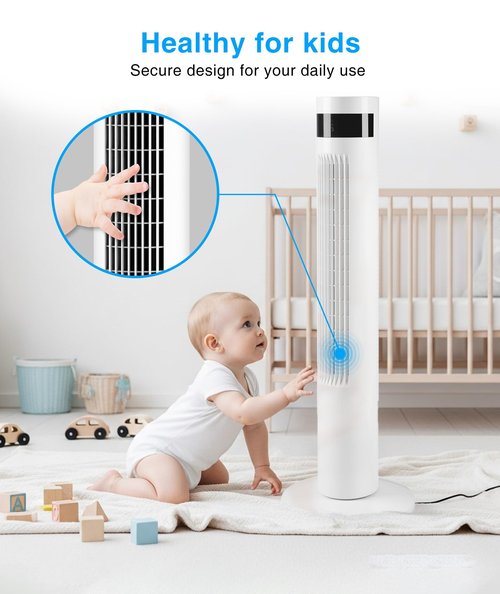 Tower Fan With Remote, Cooling Tower Fans that Blow Cold Air for Bedroom Office, 85° Oscillating Standing Bladeless Floor Fan for Home, 24ft/s Velocity, 3 Modes, 3 Speeds, 12Hrs, 36 inch (White)