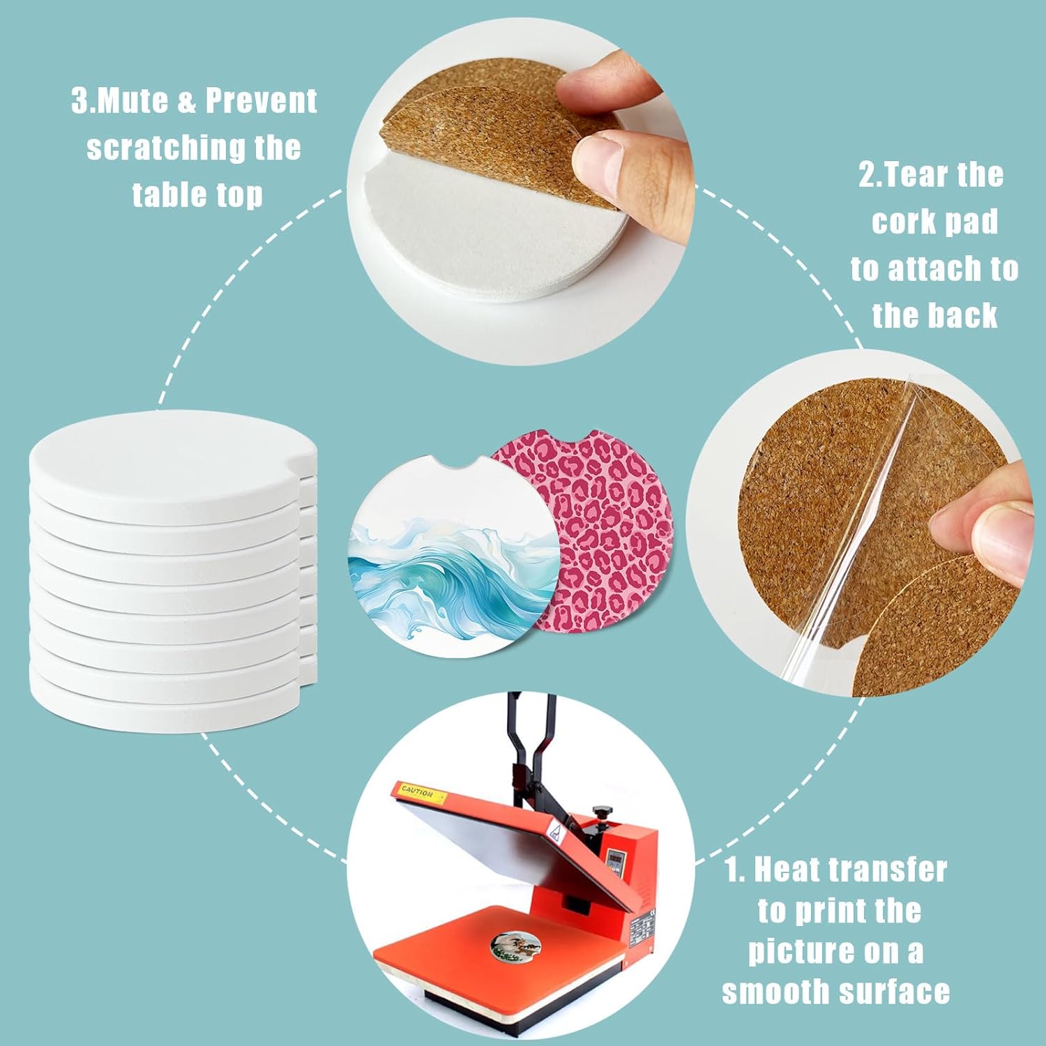 Skiennix Ceramic Car Coasters - Sublimation Blanks with Finger Notch for Easy Removal | 12-Pack