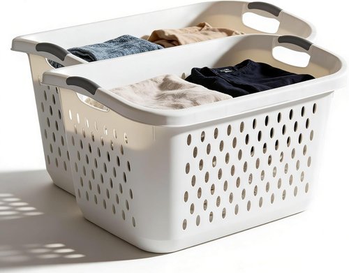 Extra Large Plastic Laundry Basket by [Brand Name] - 2 Pack with Sturdy Carry Handles | Portable Hamper for Home Organization, White