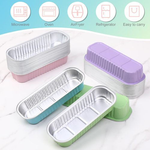 Acellegic 848 Pack Macaron Mini Loaf Pans Set with Lids and Spoons Include 200 Macaron 6.8oz Disposable Aluminum Foil Baking Pans 200 Lids 200 Spoons 200 Sealing Stickers 48 Gift Bags for Dessert Cake