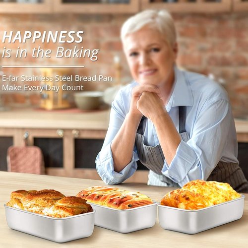 E-far Stainless Steel Loaf Pan - 9 x 5 Inch Non-Toxic Bakeware for Bread, Meatloaf & Cakes | Set of 3
