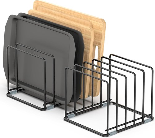 Cutting Board Organizer - Skiennix 2-Pack Kitchen Cabinet Rack with 5 Slots for Baking Trays & Sheets