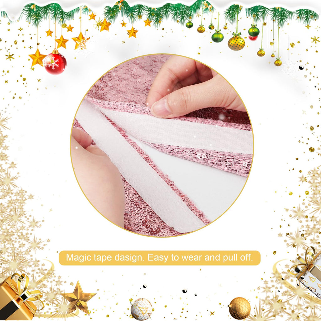 PartyDelight Christmas Tree Skirt Pink 24 inch Round Sparkly Fuchsia Pink Sequin Small Ornaments Xmas New Years Party Decorations