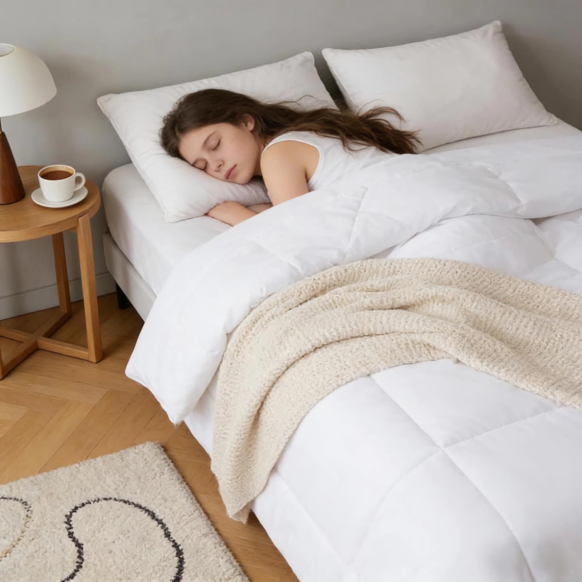 Simple&Opulence Down Alternative Comforter, King Size Duvet Insert with 100% Cotton Cover, Ultra-Soft Microfiber Quilted All Season Breathable Cooling Bed Comforter (King, White)