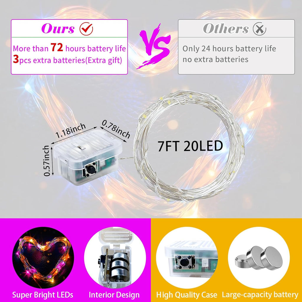 Skiennix 100 Pack Fairy Lights - 7Ft 20 LED Twinkle String Lights | Battery Operated, Waterproof for Mason Jar Decor, Party & Wedding - Orange & Purple