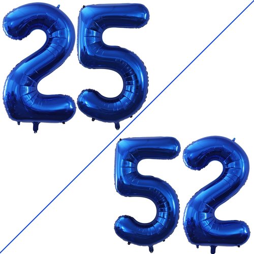 GOER Jumbo 25th Birthday Balloons - 42 Inch Blue Foil Helium Decorations for 25 & 52 Year Celebrations