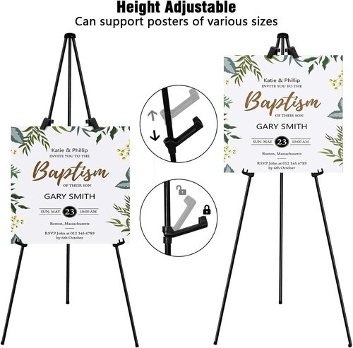 6 Pack Easel Stand - 63" Folding Black Tripod Easels for Weddings, Paintings & Crafts