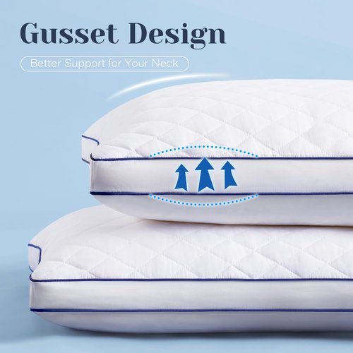 Mosluna Shredded Memory Foam Pillows Queen Size Set of 2, Soft Bed Pillow for Side and Back Sleepers, Medium Firm Pillows 2 Pack with Gusset(20"x30")