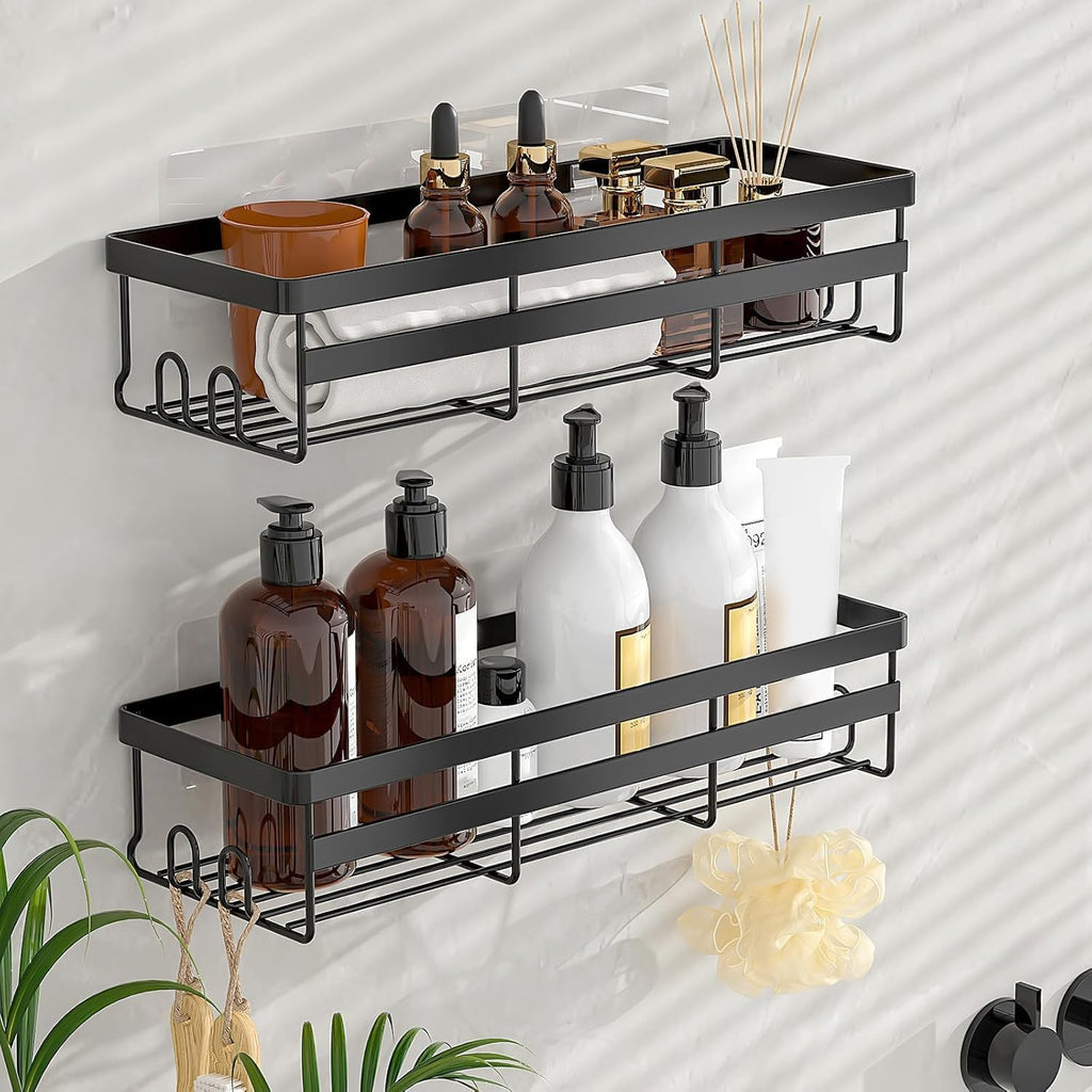 WOWBOX Shower Caddies - 2 Pack Adhesive Hanging Shelves | No-Drill Stainless Bathroom Organizers