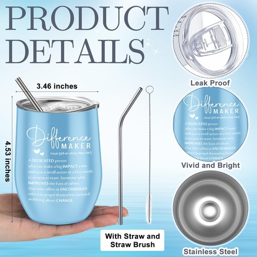 Sieral 12 Pcs Employee Appreciation Gifts Bulk for Women Men 12 oz Tumbler Stainless Steel Thank You Mug Gift for Social Worker Volunteer Coworker Office Team Nurse(Difference Maker)