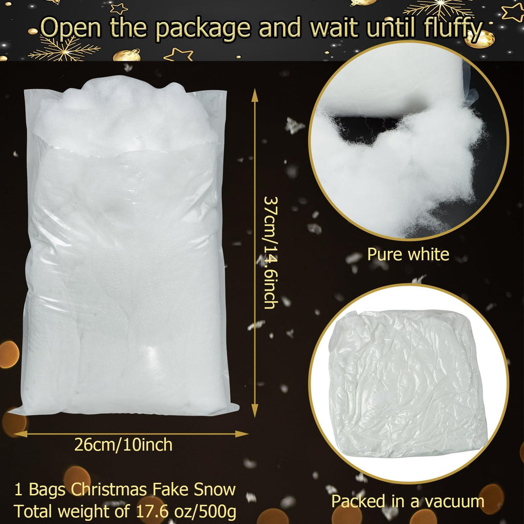 Skiennix Christmas Fake Snow Decoration - 17 OZ Fluffy Artificial Cotton for Winter Village Decor
