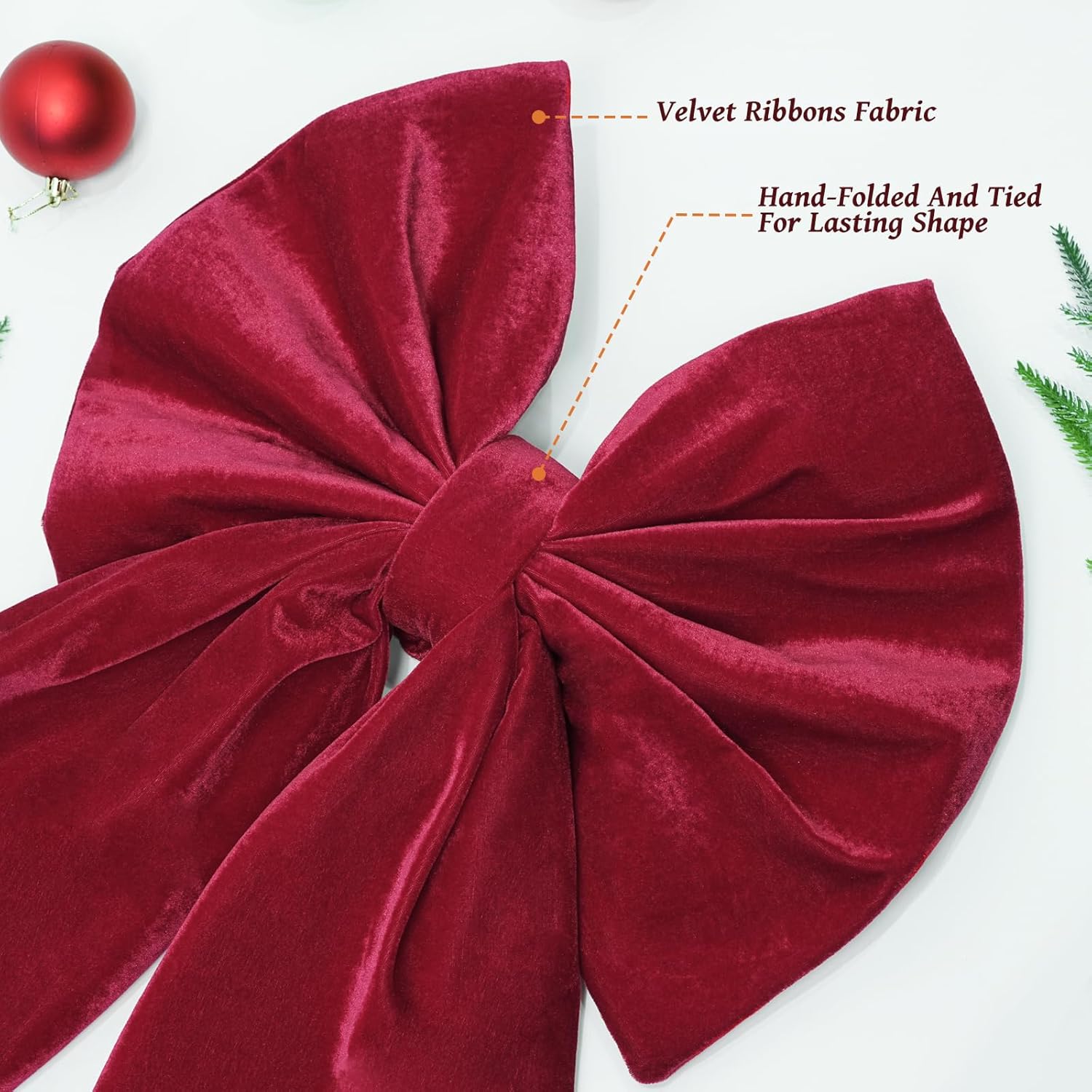 Skiennix Christmas Bows - Large 36x18 Inches Red Velvet Tree Topper - Burgundy Ribbon Decor for Indoor/Outdoor Use