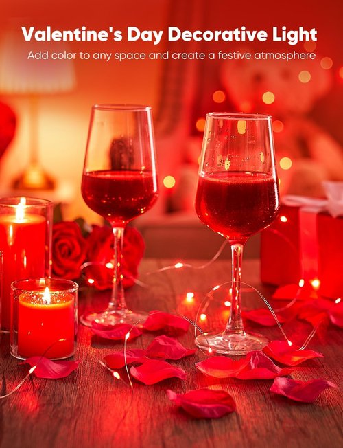 Minetom 12 Pack Red Christmas Lights - 7ft Battery Operated Fairy Lights | Waterproof Twinkle Lights for Valentine's Day