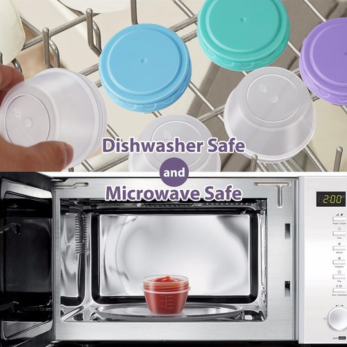 Salad Dressing Container to Go with lids,Dishwasher and Microwave Safe Tiny Condiment Containers with Graduated Lines, Reusable and Leakproof Small Sauce Containers for Lunch Box 6 Pcs 4 OZ Mixed 1