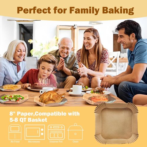 Air Fryer Liner - 200 Pcs Unbleached Disposable Parchment Paper | Non-Stick & Leak-Proof for 5-8 QT Baskets