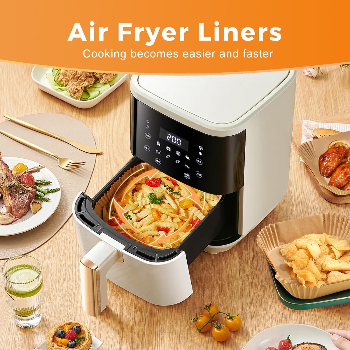 Unbleached Parchment Paper Liners - 250 Pcs 9" Square Disposable Air Fryer Liners | Non-Stick & Leakproof
