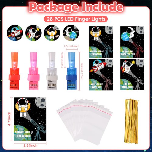Qudoustar 28 Pack Valentines Day Gifts for Kids School Finger Lights Toys with Valentine Day Cards for Kids Classroom, Valentines for Kids Class Exchange Gifts School Party Favors for Boys and Girls