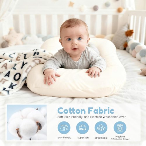 **Baby Lounger by Snuggle Nest - Breathable Cotton Infant Nest for Newborns 0-24 Months | Portable White Design**