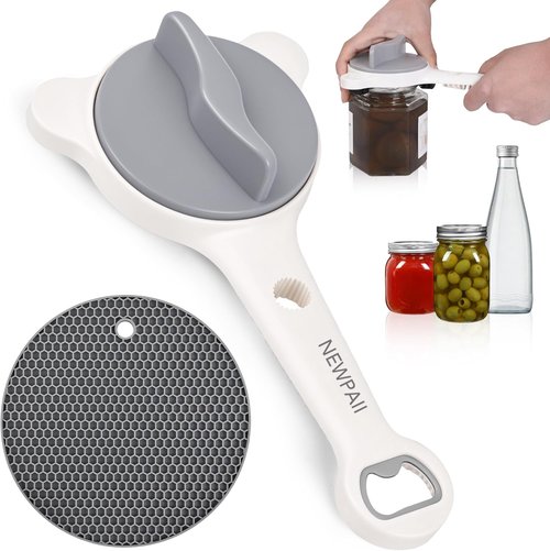 Jar Opener - Skiennix Adjustable 4-in-1 Bottle & Can Opener for Weak Hands | Non-Slip Pad, Dishwasher Safe