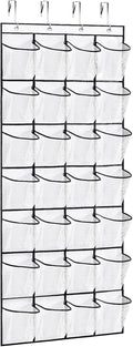 VOPTON Over The Door Shoe Organizer - 28 Large Pockets, Premium Clear Storage Rack, White