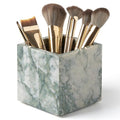 Real Luxurious Natural Marble Toothbrush Holder & Makeup Brush Organizer & Pen Holder for Desk,3.93inch Square Marble Utensil Holder Non-Ceramic/Non-Resin （Cyan Green）