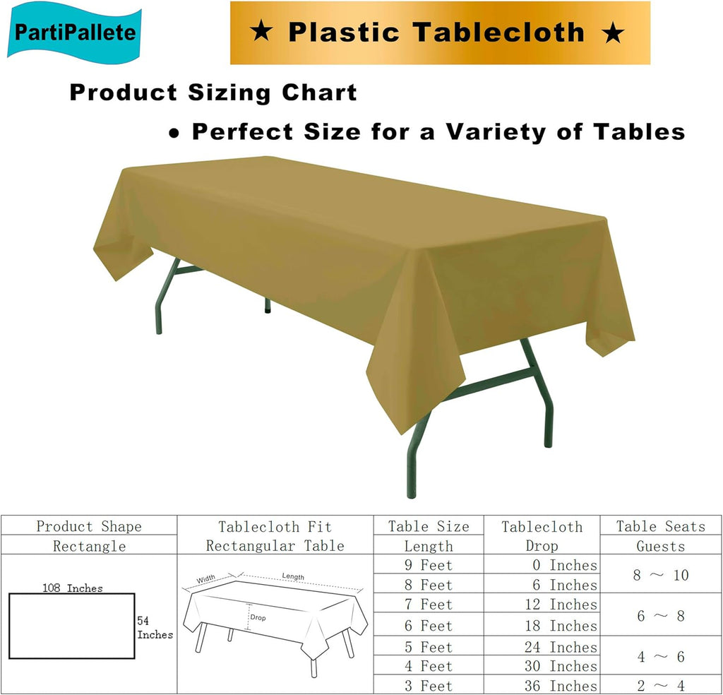 Skiennix Premium Gold Tablecloths - 3-Pack Disposable 54" x 108" Rectangle Covers for Parties & Events