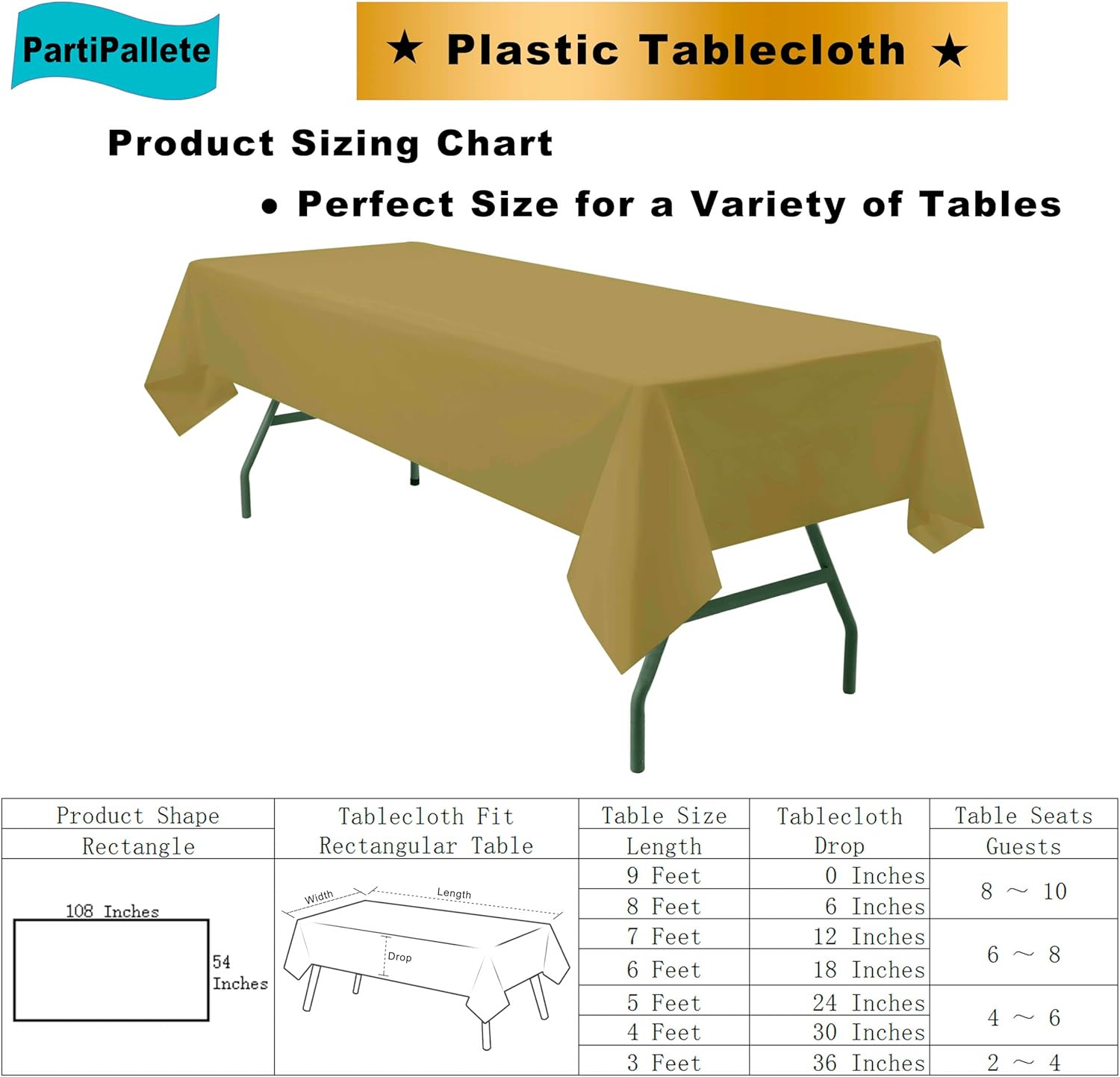 Skiennix Premium Gold Tablecloths - 3-Pack Disposable 54" x 108" Rectangle Covers for Parties & Events