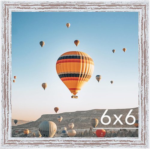 JCJMY 6x6 Picture Frame - Rustic White Wall Mount or Tabletop Display | Shatter Resistant Plexiglass