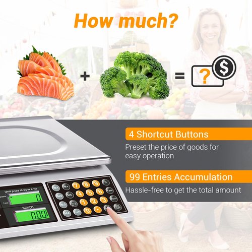 BROMECH Price Computing Scale, 66lb Digital Commercial Food Meat Produce Weighing Scale with Green Backlight LCD for Farmers Market, Retail Outlets, Dry Battery Powered, Not for Trade