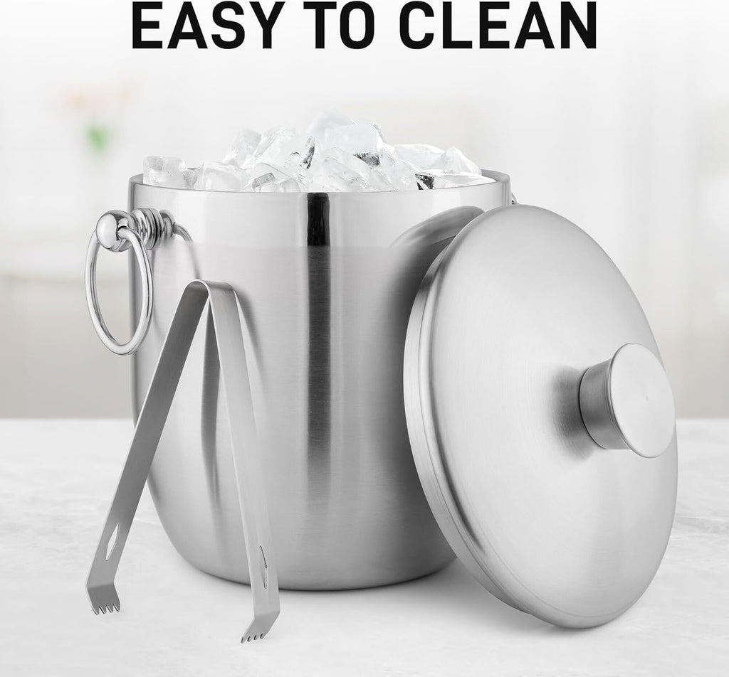 Zulay Kitchen Premium Stainless Steel Double-Wall Insulated Ice Bucket Kit – 3L, Leak-Proof, Stylish Drink Cooler for Parties, Cocktails, Wine, and Whiskey – Perfect for Home & Bar Use