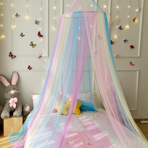 Wnqou Rainbow Bed Canopy for Girls,X-Large Princess Canopy Hanging Netting Bedroom Decor for Girls Mosquito Net for Baby Crib, Twin to King Size Bed
