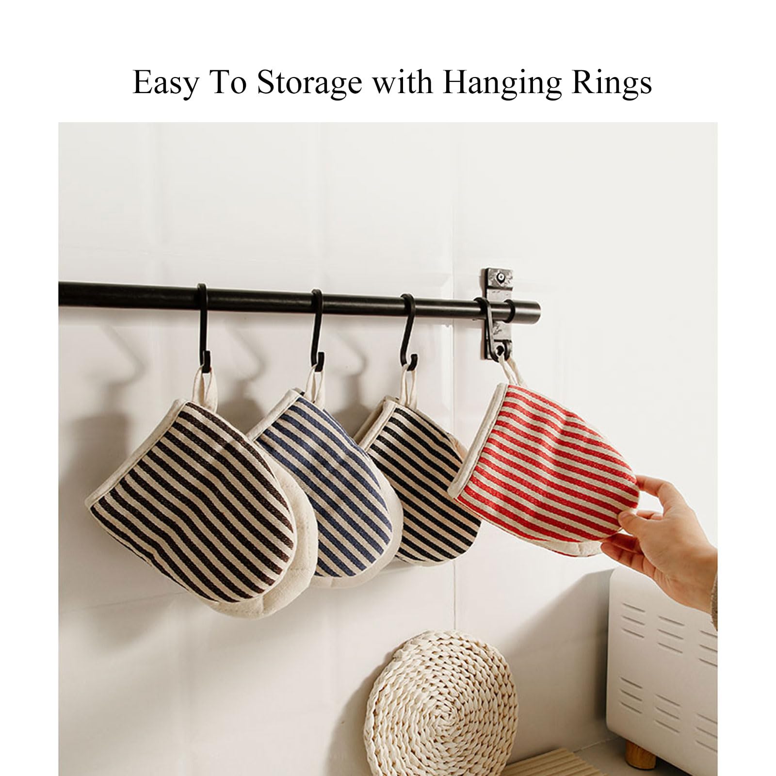 1 Pair Mini Oven Mitts,High Heat Resistant Oven Gloves,Kitchen Short Oven Mit with Hanging Loop for BBQ, Baking, Cooking and Grilling, (Khaki)