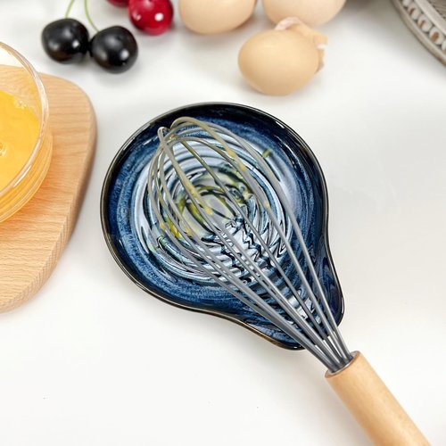 Joyfulhive Farmhouse Ceramic Spoon Rests Holder,Coffee Spoon,Cooking Utensil,Ladles, Tong for Kitchen Counter Stove Top (Ocean Blue)