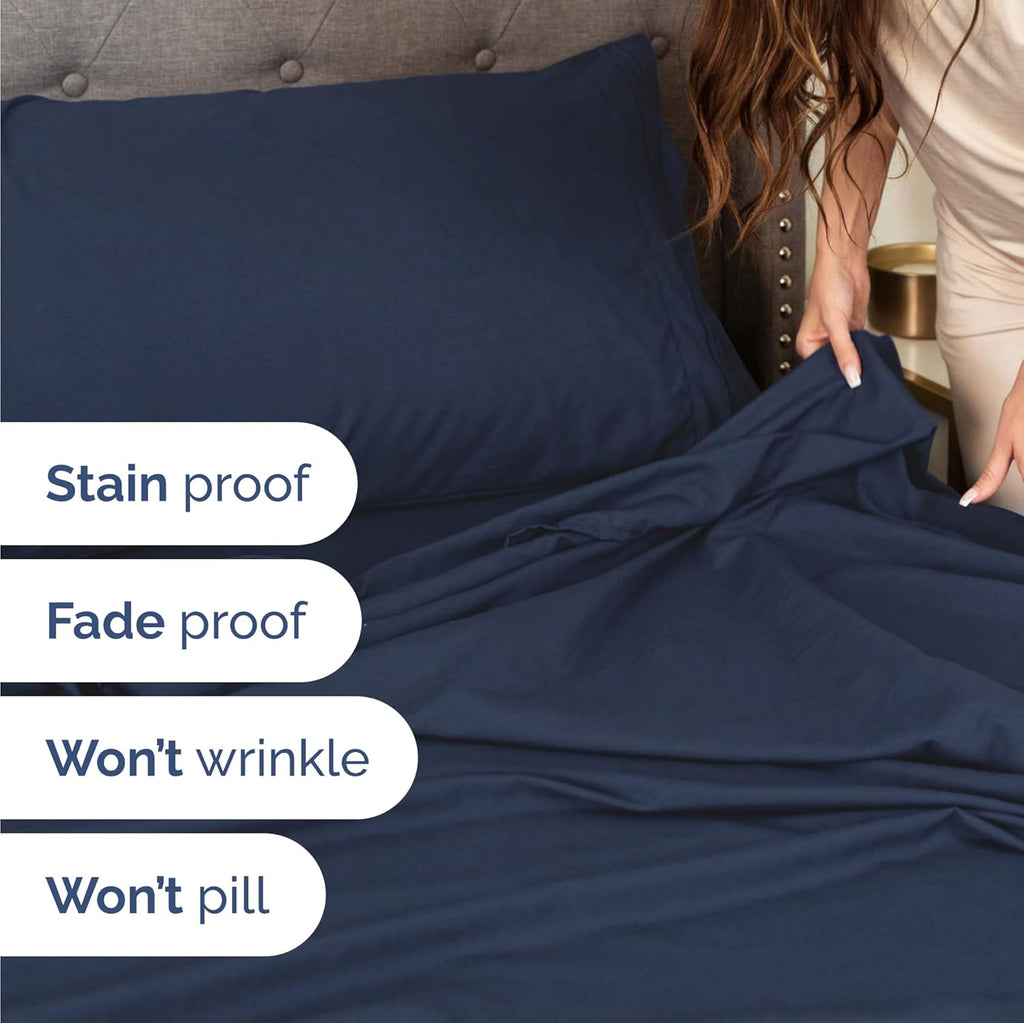 Skiennix Twin Size 3-Piece Sheet Set - Ultra-Soft Cooling Bed Sheets - Deep Pockets, Navy Blue