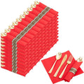 Nervure 400PCS Pre Rolled Gold Plastic Silverware Sets - Heavy Duty Gold Cutlery - Include 100 Pack Wrapped Disposable Utensils with Red Napkins for Christmas & Party & Wedding