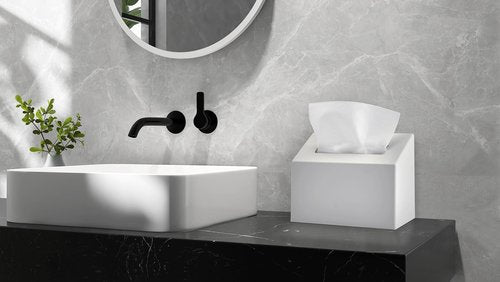 DESIGN415 Seamless Polycarbonate Hand Towel Box Cover with Custom Matte Finish, Compatible with Kleenex Paper Hand Towels, Original Design by Professional Interior Designers at DESIGN415 (Matte White)