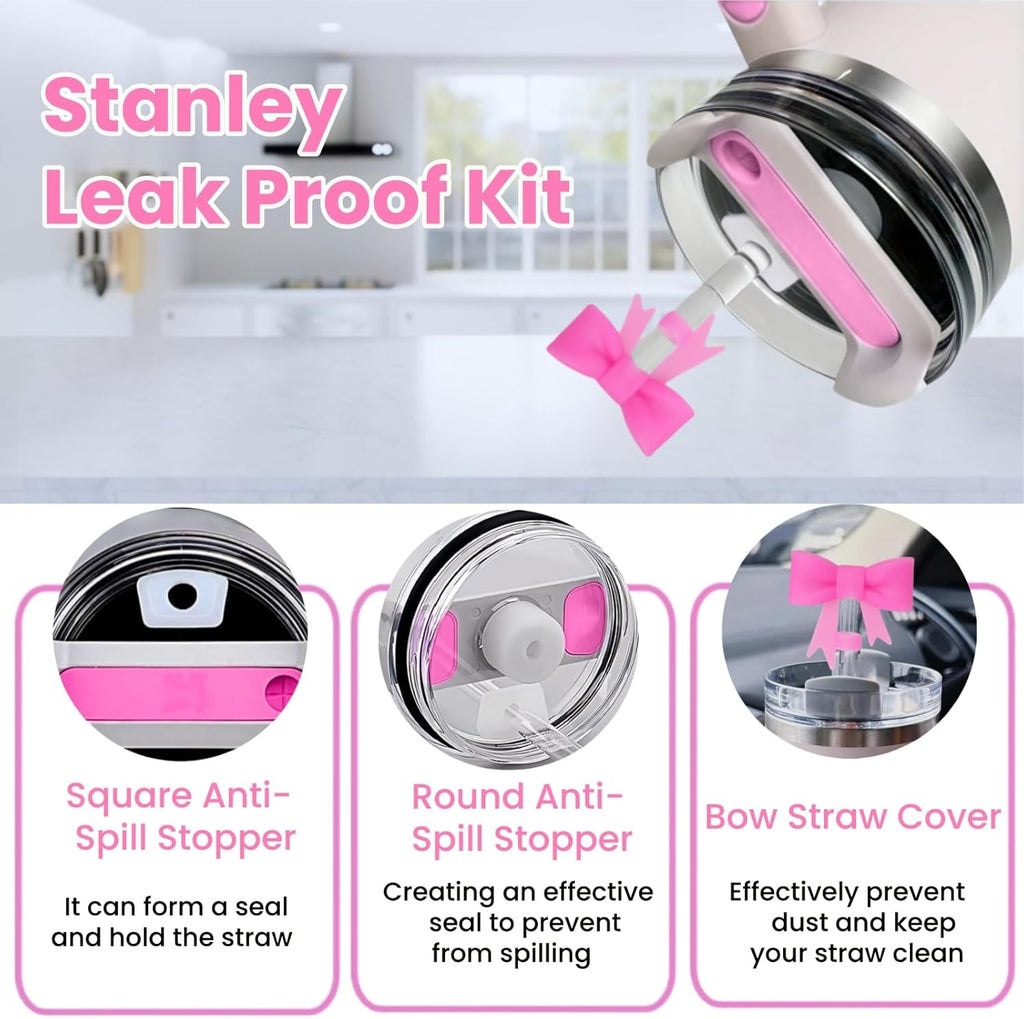 Stanley Cup Accessories Set - 6PCS Pink Initials Decorations for 30oz & 40oz Cups | Includes Bow Straw Topper & More